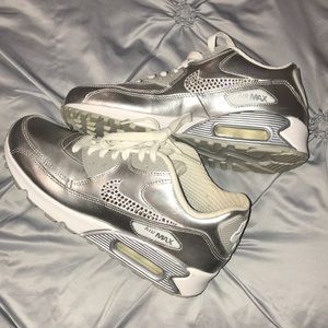 Silver Nike Air Max with bedazzled swooshes size 6